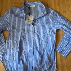 Zara Blue and White Striped Kids Button Down Shirt